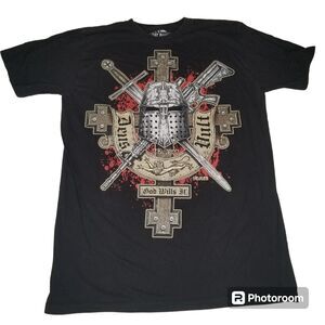 7.62 Design “Deus Vult” Black T-Shirt Medium Military Warrior Crusades Goth